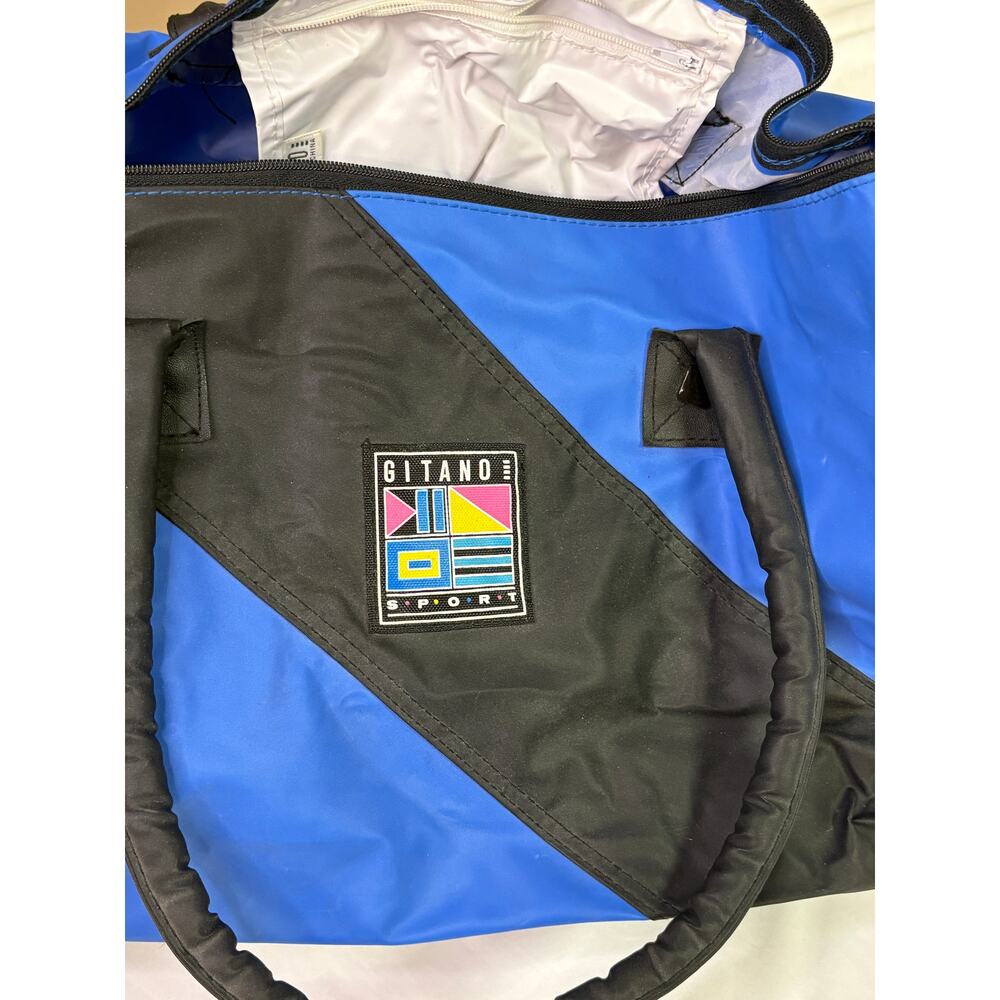 Vintage Gitano Blue Nylon Duffle Bag Retro Weekend Travel Tote EUC